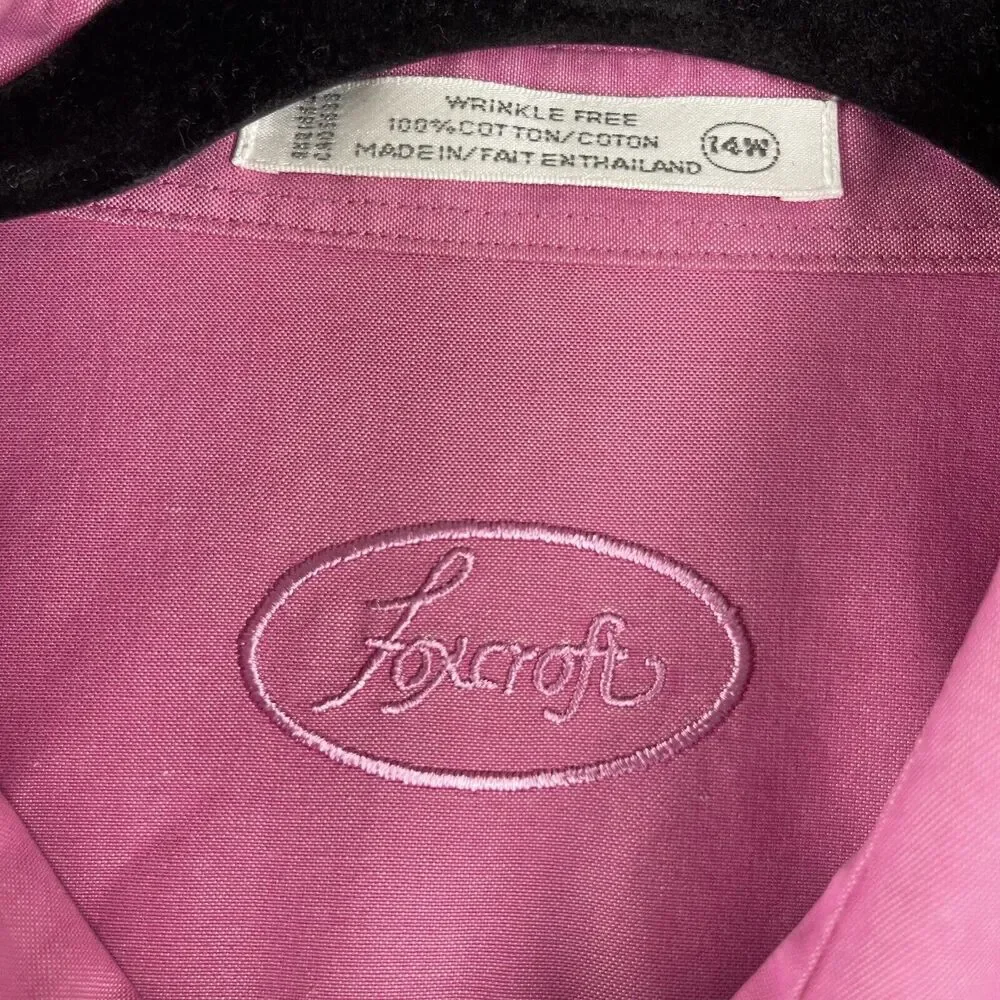 Foxcroft Wrinkle Free Shirt Womens 14W‎ Pink Button Up Long Sleeve Career Office